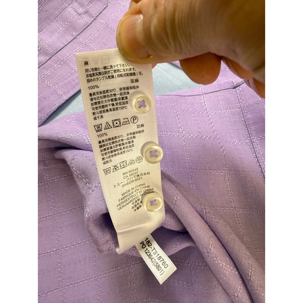 Tommy Bahama Mens Purple 100% Linen Grid‎ Button Up Shirt Large Long Sleeve